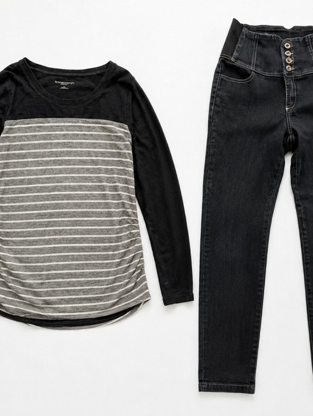 Liz Lange Maternity Top & Silver Crush Maternity Jeans Outfit Bundle Size L